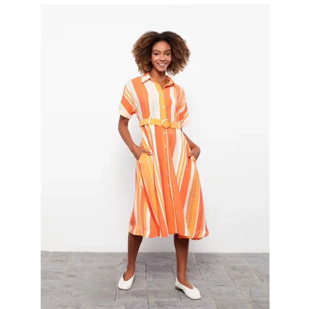 Petite Dress Orange Striped Colorblock Dress With A Belt Leslie Fay sz 6 - Picture 6 of 6